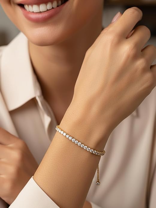 2mm/3mm Moissanite Adjustable Tennis Bracelet for Women, Authentic Solid 925 Sterling Silver, 5.5-7.5inch (14-19cm) with 2cm Extender Chain, Birthday Valentines Wedding Anniversary Ideal Gift for Her