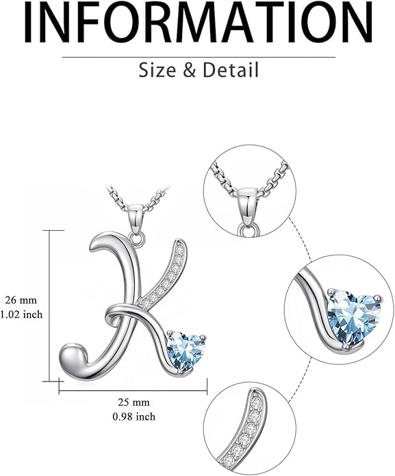 Valentines Day Gifts for Women Alphabet A to Z Initial Birthstone Pendant Necklaces for Women - 18k White Gold Plated Personalized Name Jewelry Valentine Mothers Day Birthday Gifts for Women Her Girlfriend