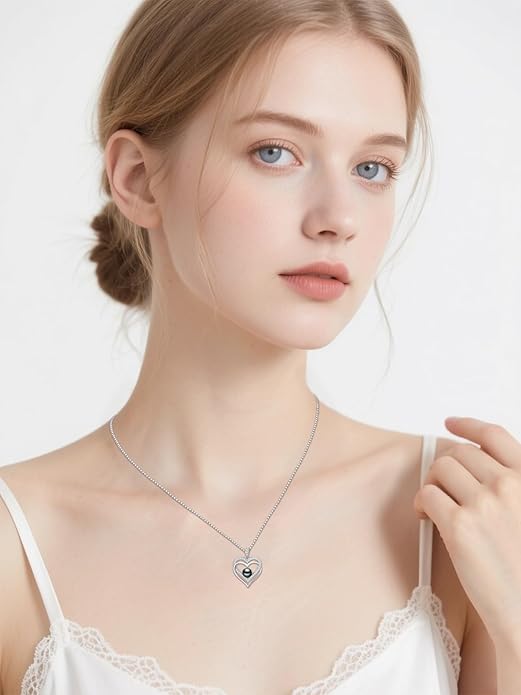 Tahitian Black Pearl AAAA 18K White Gold Plated Sterling Silver Heart Pendant Necklace for Women Wife Mom Girlfriend Valentine Her Jewelry Gift for Anniversary Birthday Christmas