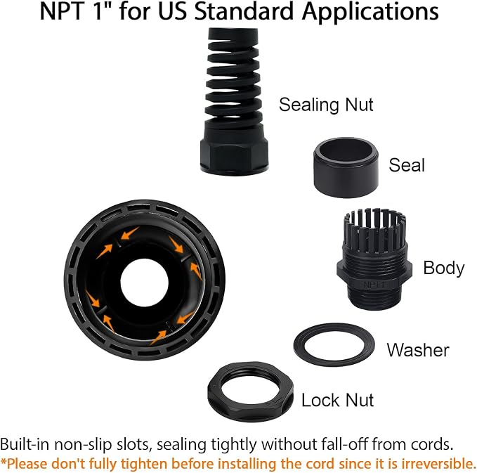 2Pcs NPT 1" IP68 Waterproof Cable Gland Flex Spiral Strain Relief Black Nylon - Image 3