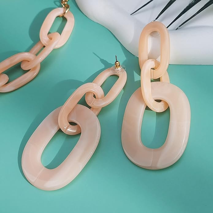 Bocar Acrylic Chunky Statement Necklace for Women Cube Link Chain Collar Necklace and Hoop Earrings Costome Jewelry Set