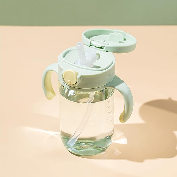 Richell On-the-Go Sippy Cup with Silicone Straw and Removable Handles, 10 oz, Easy Grip for Infant-Toddlers Honeydew