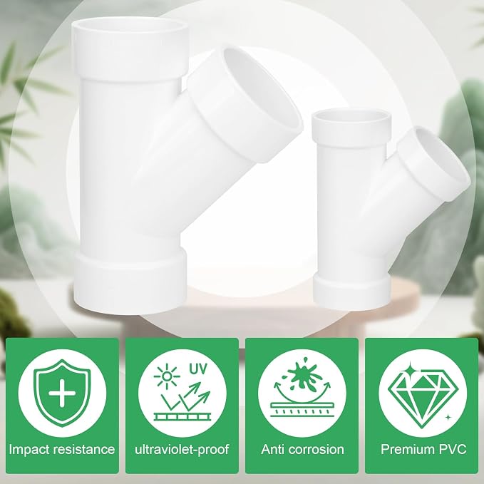 2Pack 2" PVC 45 Degree Wye DWV Pipe Fittings SCH40 PVC DWV Sanitary Y-TEE Pipe - Image 6