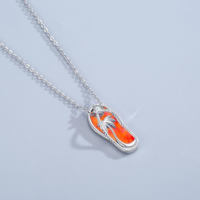 Midir&Etain Ocean Necklace 925 Sterling Silver Blue Opal Necklace Starfish/Flip Flop/Shark Pendant Beach Ocean Jewelry for Women