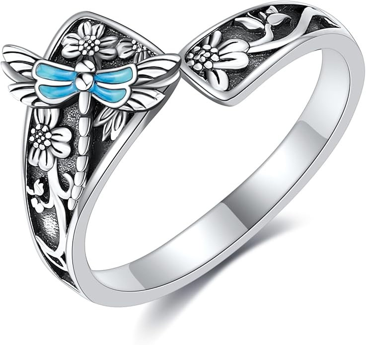 Spoon Rings 925 Sterling Silver Adjustable Hummingbird/Shark/Daisy/Tree Of Life/Dragonfly/Witches Knot/Sea Turtle Ring Thumb Rings Birthday Jewelry Gifts for Women Mother