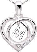 ALOV Jewelry Sterling Silver Initial Letter Alphabet Love Heart Cubic Zirconia Pendant Necklace