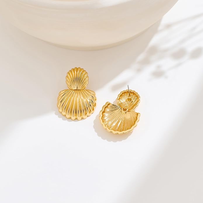 Gold Sliver Shell Earrings for Women Trendy Gold Dangle Earrings Beach Jewelry for Birthday