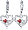 Valentines Day Gifts for Women, Heart Leverback Earrings Double Birthstone Dangle Earrings for Women, Love Jewelry for Her, Anniversary Birthday Gift for Mom Wife Girlfriend