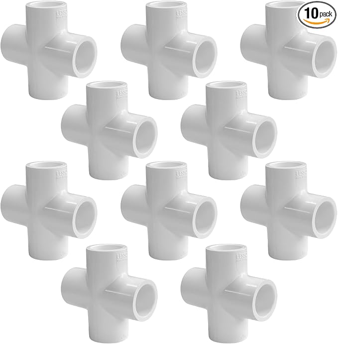 LESSO 10Pack 4-Way 1" PVC Fitting Cross Connector, SCH40 White | Furniture Grade by LESSO