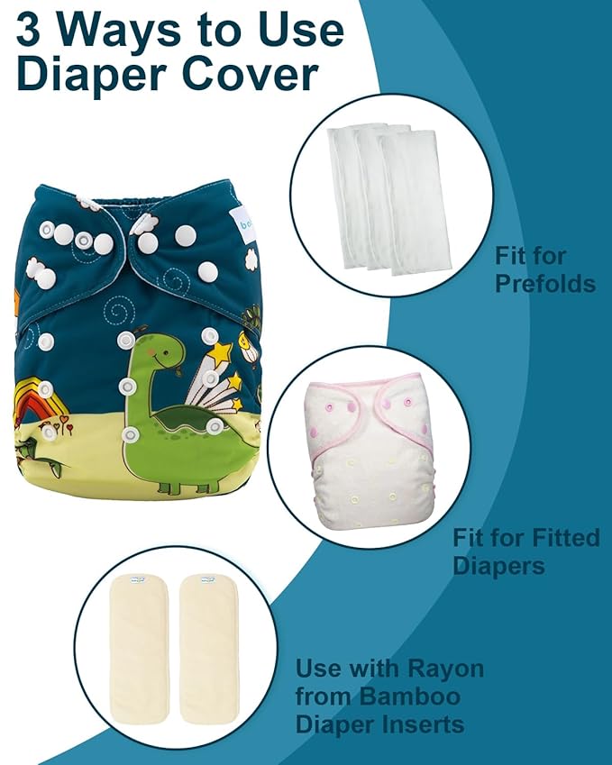 babygoal Cloth Diaper Covers 6 Pack with Wet Bag for Fitted Diapers and Prefolds with Double Gussets, Adjustable and Reusable for Baby Boys 6DCF13-B