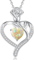 LOUISA SECRET Rose Flower Heart Birthstone Necklaces for Women, 925 Sterling Silver Fine Jewelry, Pendant Heart Necklaces Birthday Anniversary Christmas Gift for Women Wife Mom Girlfriend Lady
