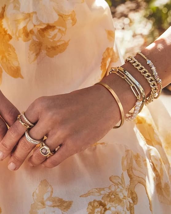 POTESSA 18K Gold Plated Cuff Bracelets Adjustable Dainty Bangle Handemade Jewelry for Women