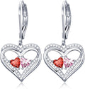 Valentines Day Gifts for Women, Heart Leverback Earrings Double Birthstone Dangle Earrings for Women, Love Jewelry for Her, Anniversary Birthday Gift for Mom Wife Girlfriend