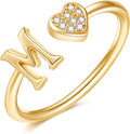 Valentines Day Gift Initial Rings for Teen Girls - S925 Heart Sterling Silver Rings for Teen Girls | 14K Gold/Rose Gold/Sterling Silver Plated Ring for Girls Kids Women Ring for Teenager Girls Gifts Adjustable, No Tarnish, Hypoallergenic