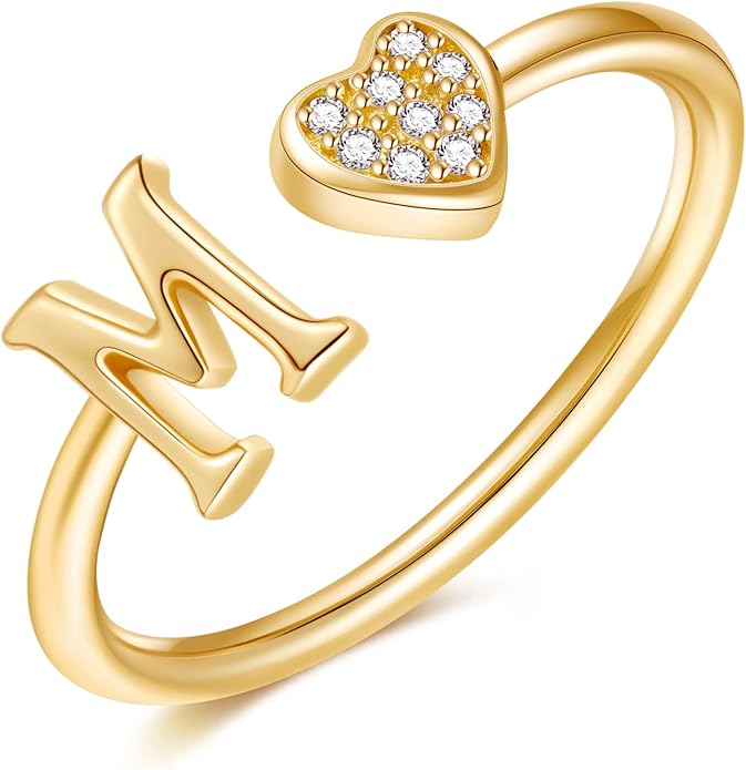 Valentines Day Gift Initial Rings for Teen Girls - S925 Heart Sterling Silver Rings for Teen Girls | 14K Gold/Rose Gold/Sterling Silver Plated Ring for Girls Kids Women Ring for Teenager Girls Gifts Adjustable, No Tarnish, Hypoallergenic