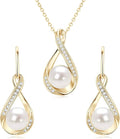 Sterling Silver Pearl Jewelry Set with Shiny Moissanite, Real Freshwater Pearl Earrings Necklace for Women, Wedding Jewelry for Brides Bridesmaid, Mother's Day