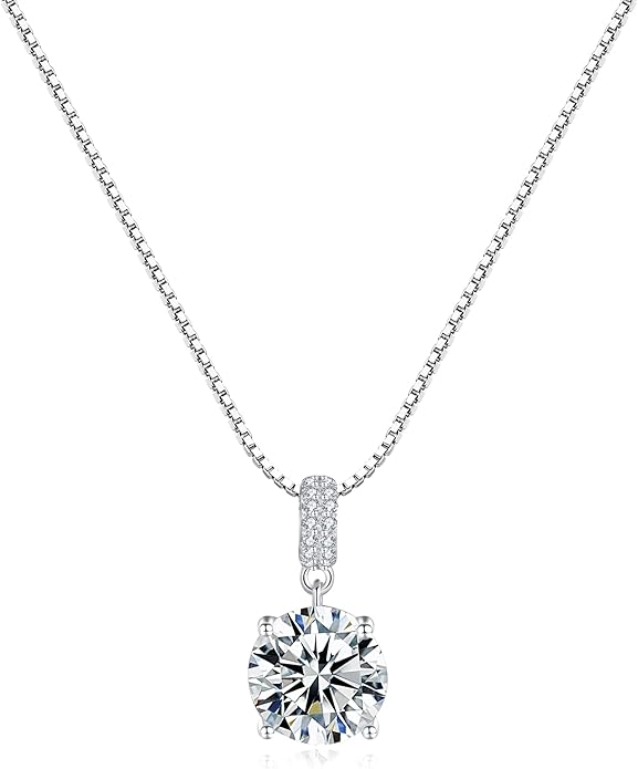 SUNFEEL Sterling Silver Necklaces 2 Carats Cubic Zirconia Necklace Dainty Jewelry Gifts for Mom Wife Girlfriend Bridal for Prom Wedding Anniversary Birthday