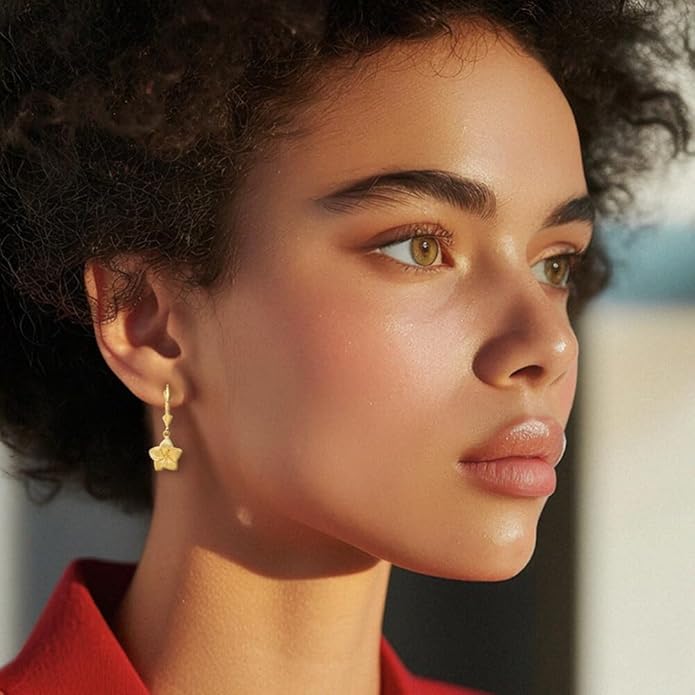 14K Yellow Gold Plumeria Drop Dangle Earrings for Women Flower Motif Lever Back Solid Small Fine Jewelry Gift Floral Nature