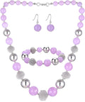 PEARL&CLUB Beaded Chunky Statement Necklace Earring and Bracelet Set Silver Metal Bead Fashion Jewelry Set Mothers’ Day Gifts for Women