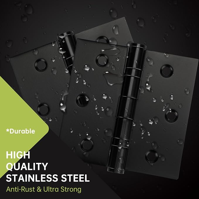 3 Pack Black Door Hinges 3 x 3 Inches, Stainless Steel Ball Bearing Hinges - Image 3
