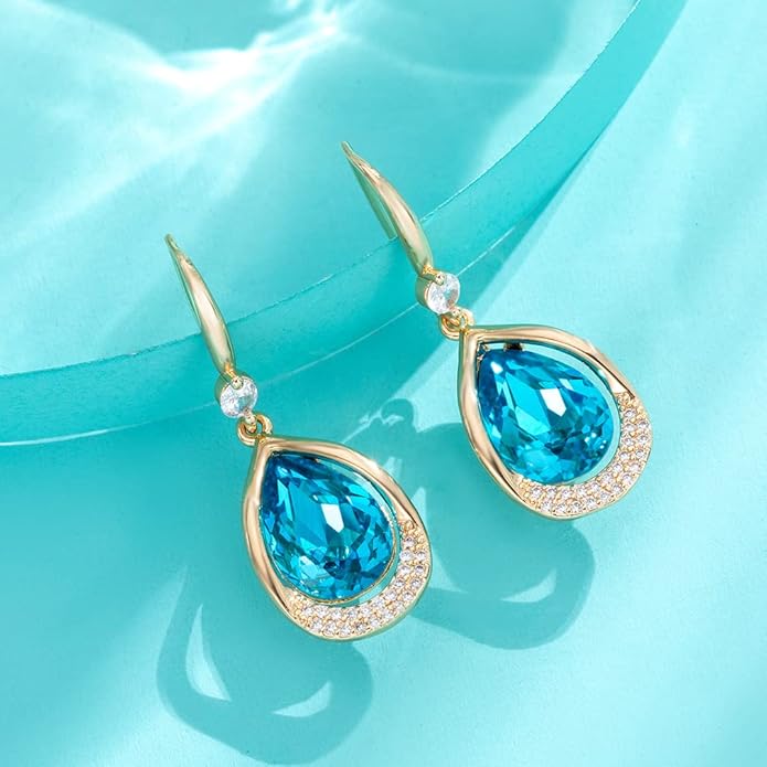 Austrian Crystal Halo Teardrop Hollow Drop Dangle Earrings for Women 14K Rose Gold Plated Hypoallergenic Jewelry Gifts