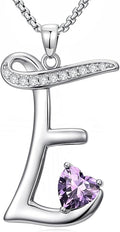 Valentines Day Gifts for Women Alphabet A to Z Initial Birthstone Pendant Necklaces for Women - 18k White Gold Plated Personalized Name Jewelry Valentine Mothers Day Birthday Gifts for Women Her Girlfriend