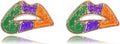 MardiGras Stud Earrings for Women Glitter Delicate Compact Flower Mask Hat Lips Stud Earring Charm Green Purple Gold Carnival Earring Cute MardiGras Jewelry Accessories for Women