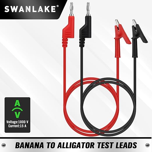 SWANLAKE 2-Piece Banana Plug to Alligator Clip Test Leads, 1000V 15A 3.5ft/1M - Image 2