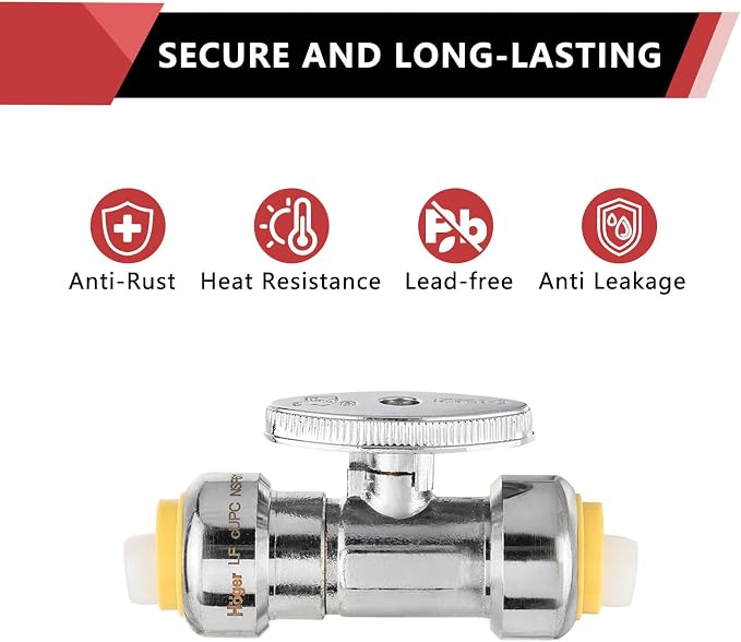 5PC EFIELD 1/2"Push Fit Straight Stop Valve, 1/4 Turn | Push-fit Water Shut Off - Image 5