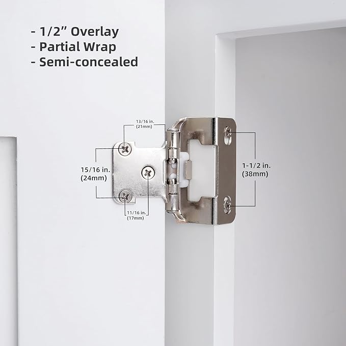 50 Pack 1/2" Overlay Brushed Nickel Cabinet Hinges - Image 3