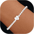 Valentines Day Gifts for Women Her - Dainty Beaded Heart Initial Bracelets Letter A-Z Charm Stretch Bead Ball Bracelet Trendy Jewelry Gifts