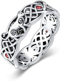 Seiyang Celtic Cat Ring 925 Sterling Silver Irish Trinity Knot Celtic Cat Wedding Promise Ring with 12 Months Birthstone Irish Lucky Jewelry Gifts for Women Mom Her