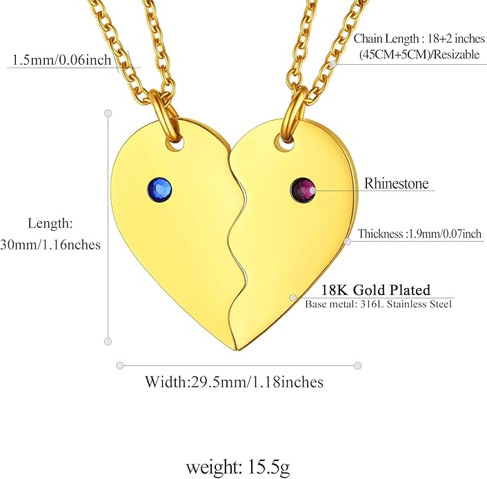 FindChic Personalized Matching BFF Necklace for 2/3/4/5/6 Puzzle Name Heart Pendant Stainless Steel Couple Necklace Set Customized Necklaces for Teen Girls