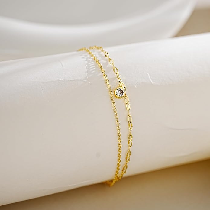 JINEAR Gold Ankle Bracelets for Women，14K Gold Plated Waterproof Chain Herringbone Layered Beaded Anklets Adjustable Summer Beach Jewelry Gift for Women