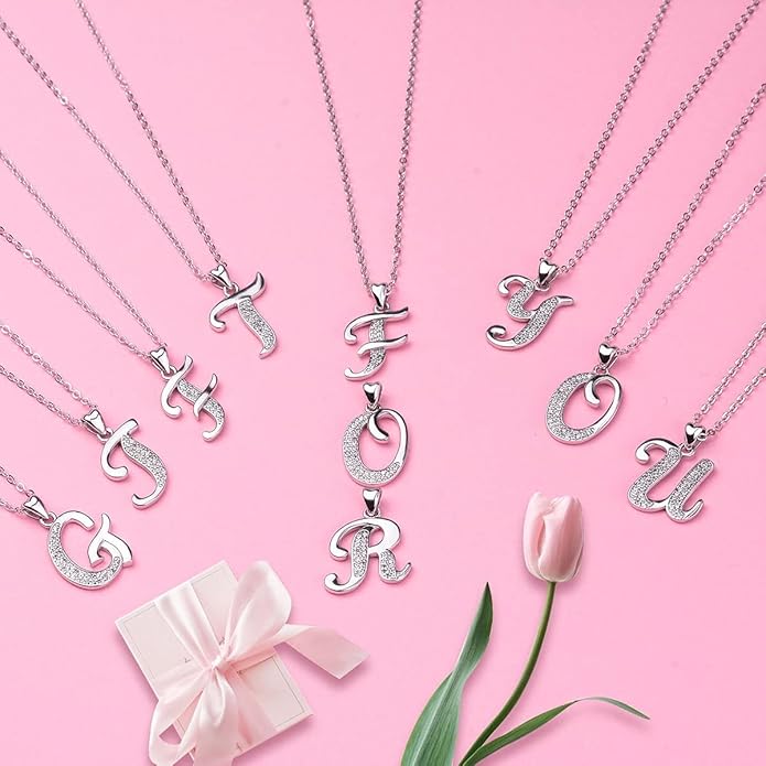 AEONSLOVE 925 Sterling Silver Initial Necklaces for Women, 26 Letters Pendants Necklace Gift for Mother, Daughter, Wife, 18 Inch Chain