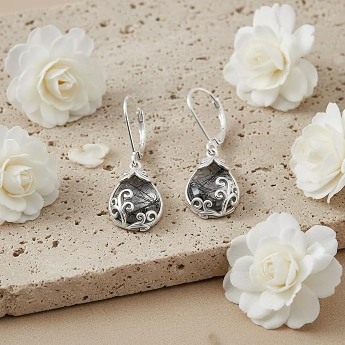 POPLYKE Celtic Filigree Teardrop Drop Dangle Earrings Sterling Silver Leverback Earrings Jewelry for Women