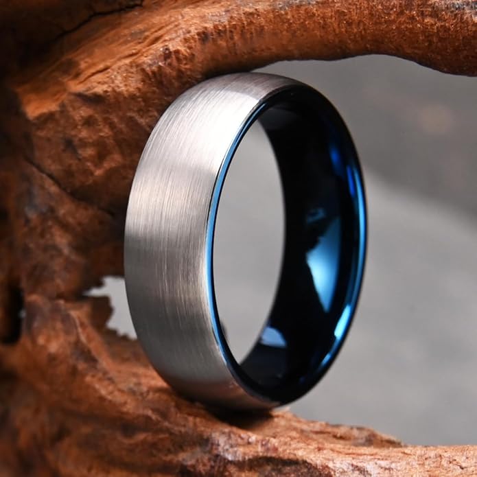 Tungsten Carbide Rings for Men Women 7MM Black Golden/Silvery Blue Men's Engagement Wedding Bands Matte Brushed and High Polish