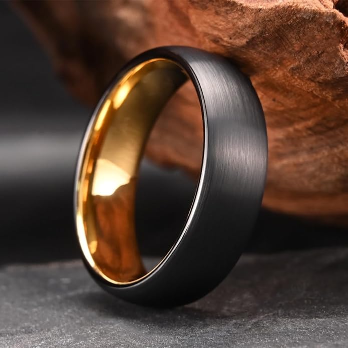 Tungsten Carbide Rings for Men Women 7MM Black Golden/Silvery Blue Men's Engagement Wedding Bands Matte Brushed and High Polish