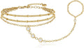 Cicy Bell Hand Chain 18k Gold Plated Bracelet for Women Trendy Teardrop Cubic Zirconia Adjustable Finger Ring Slave Dainty Bracelets Jewelry Gifts