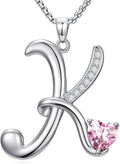 Valentines Day Gifts for Women Alphabet A to Z Initial Birthstone Pendant Necklaces for Women - 18k White Gold Plated Personalized Name Jewelry Valentine Mothers Day Birthday Gifts for Women Her Girlfriend