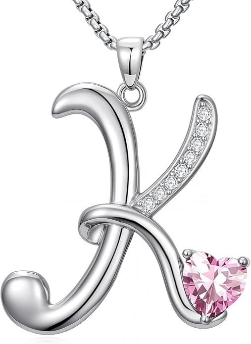 Valentines Day Gifts for Women Alphabet A to Z Initial Birthstone Pendant Necklaces for Women - 18k White Gold Plated Personalized Name Jewelry Valentine Mothers Day Birthday Gifts for Women Her Girlfriend
