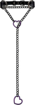 FEOYA Black Leather Heart Choker Necklace for Women Punk Gothic O-Ring Slip Chain Collar with Adjustable Buckle