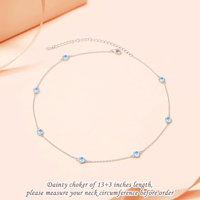 FLYOW S925 Sterling Silver Dainty Butterfly/Moonstone/Turquoise/Agate/Circle Choker Necklace Short Dainty Layered Pendant Necklace Jewelry for Women Girls