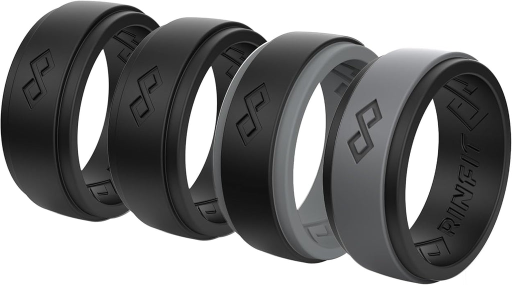 Rinfit Silicone Rings for Men 9mm Wide, 2mm Thick - Mens Rubber Wedding Bands - Infinity Ring with 2 Layers - Patented Design
