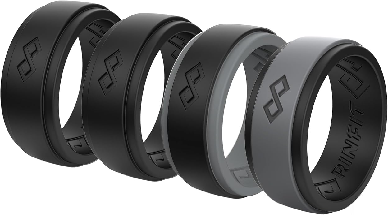 Rinfit Silicone Rings for Men 9mm Wide, 2mm Thick - Mens Rubber Wedding Bands - Infinity Ring with 2 Layers - Patented Design
