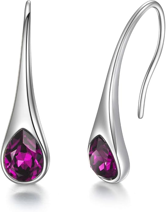 925 Sterling Silver Small Pear-Shaped Modern Style Hook Earrings with Crystals from Austria