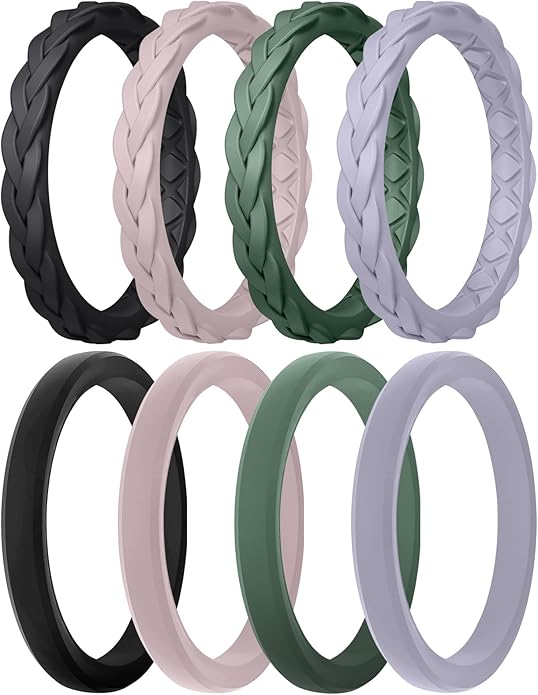 Egnaro Women's Wedding Bands, Silicone Thin and Stackable Rubber Engagement Ring, Variety Multipack With Breathable Grooves Workout Accessories