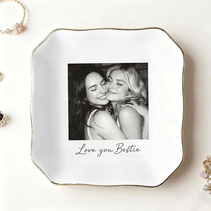 My4gifts Personalized Besties Photo Jewelry Dish, Sisters Jewelry Dish, Custom Besties Gifts, Bff Gifts, Friendship Gift, Best Friend Gift for Women, Custom Jewelrys Plate, Birthday, Christmas/2