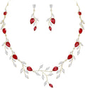 EVER FAITH Wedding Jewelry for Bride Women Bridesmaid, Sparkly Cubic Zirconia Pear-Shaped Birthstone Leaf Necklace Earrings Set for Prom