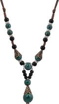 MINACHI Vintage Bohemian Ethnic Colorful Ceramic Bead Long Y Necklace, Hippie Boho Summer Fashion Jewelry Gift for Women